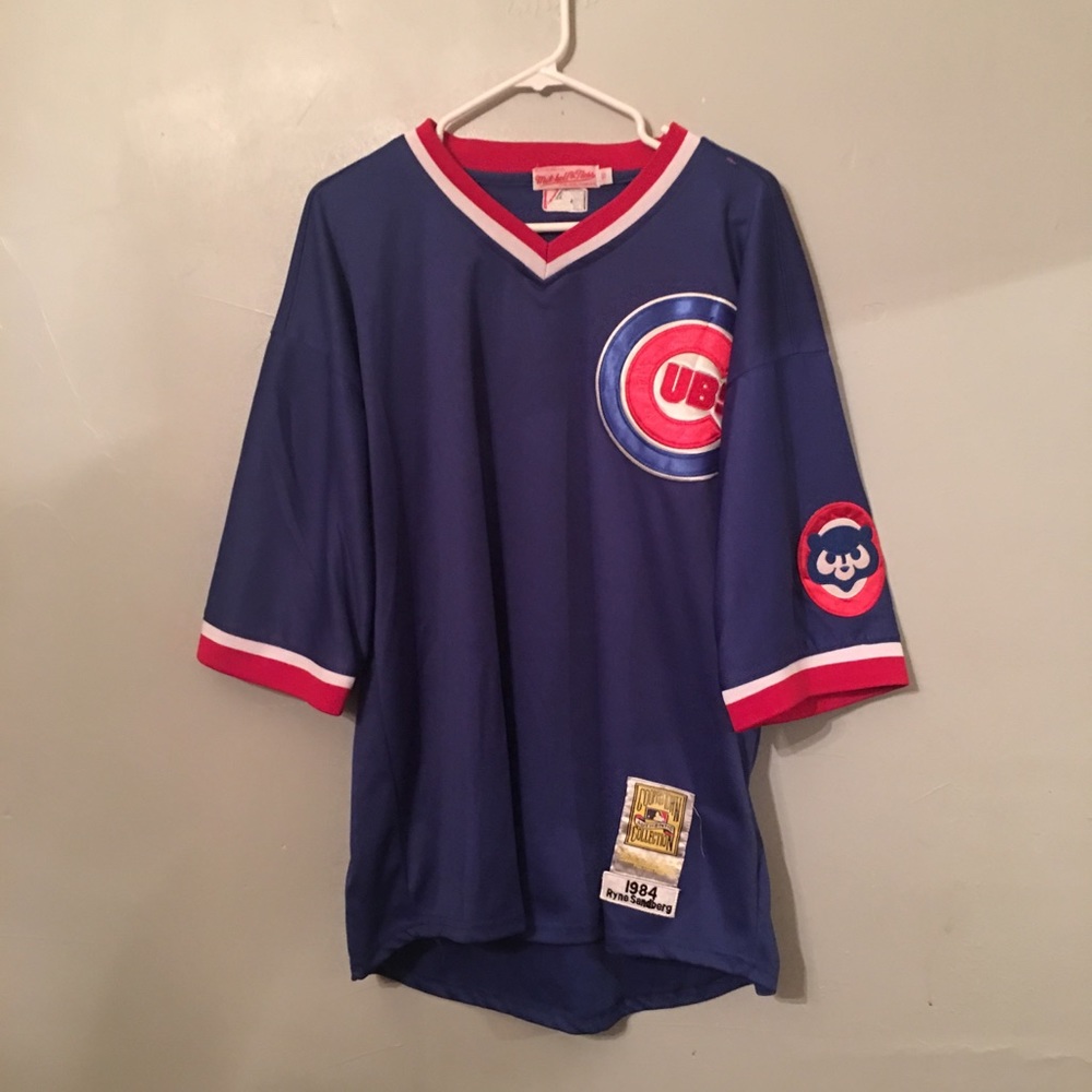 All embroidered Mitchell and ness Cubs Jersey